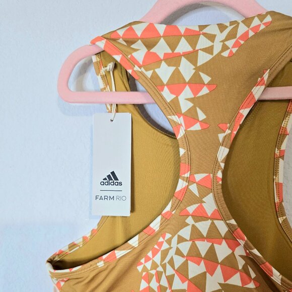 NWT Farm Rio x Adidas Psychedelic Wave Victory Gold Sporty Midi Dress Size Small - Picture 5 of 9